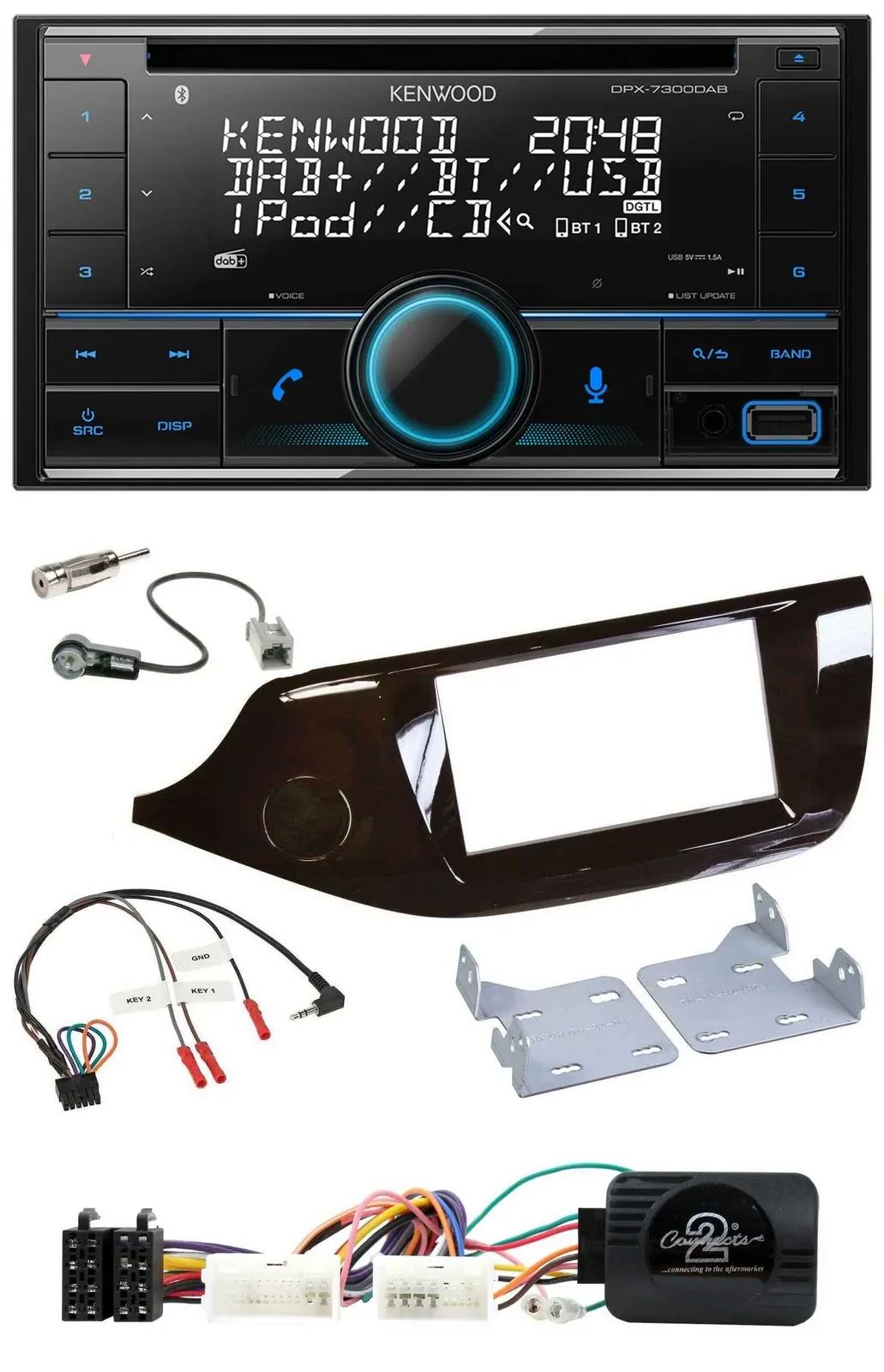 Kenwood CD 2DIN DAB USB Lenkrad Bluetooth Autoradio für Kia Ceed ab 2012 glänzen