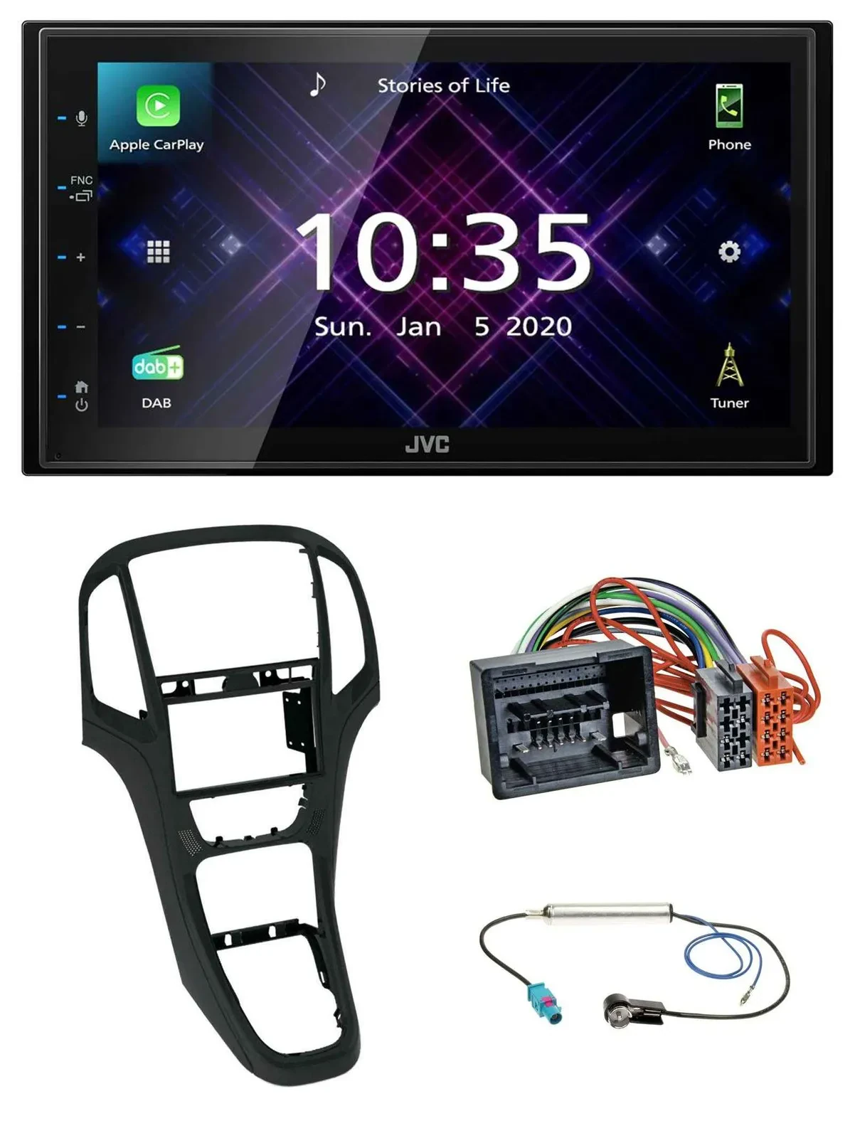 JVC DAB 2DIN MP3 Bluetooth USB Autoradio für Opel Astra J ab 12/09 Perlschwarz