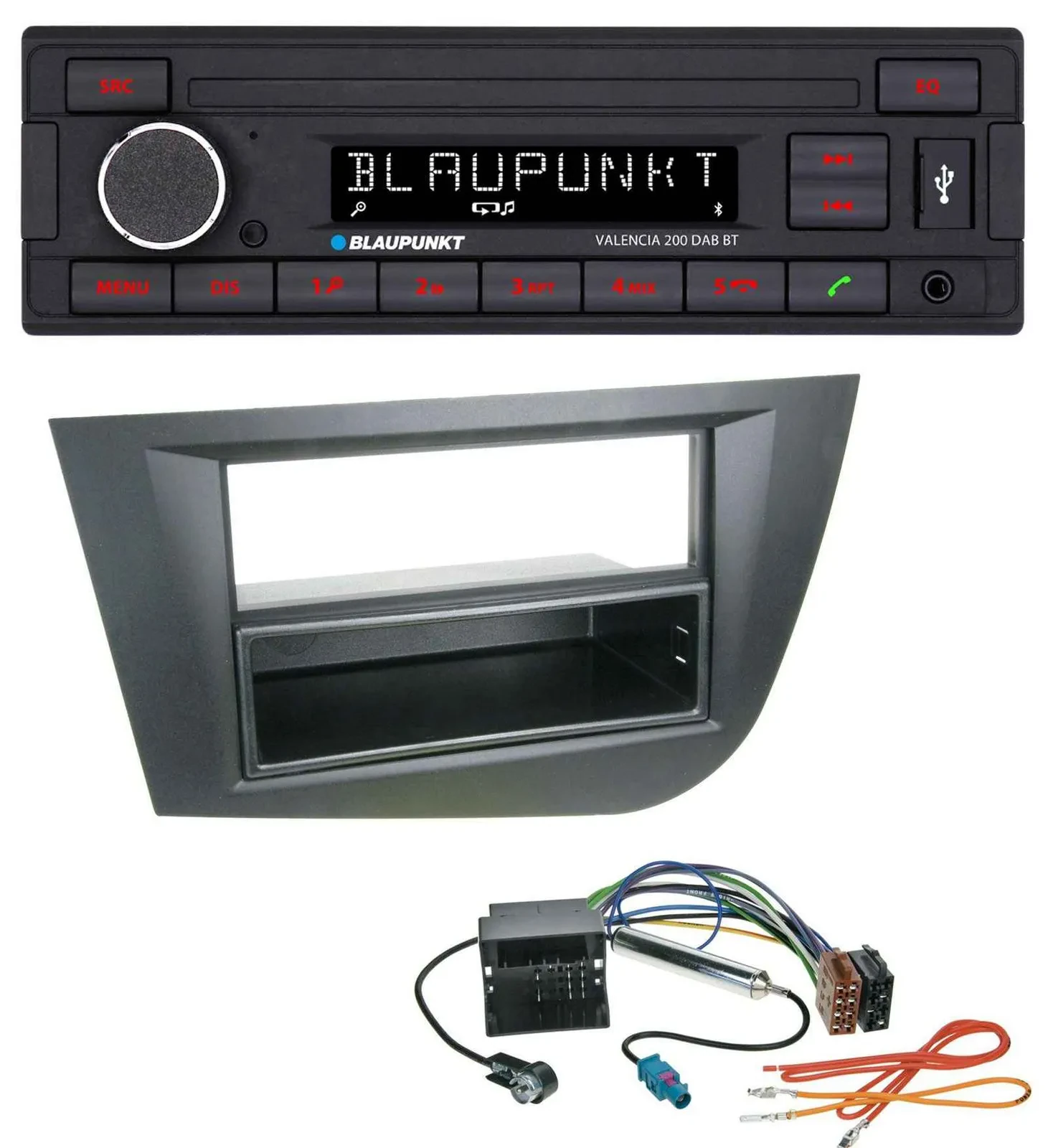 Автомагнитола Blaupunkt DAB, MP3, Bluetooth, USB для Seat Leon (с 2005), черная