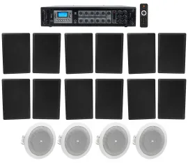 6-Zone Amplifier+12) Black Wall+4) JBL Ceiling Speakers For Restaurant/Bar/Cafe