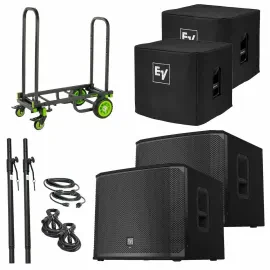 Electro-Voice EKX-18SP 18" Powered Subwoofer Pair + Protective Covers + Cart