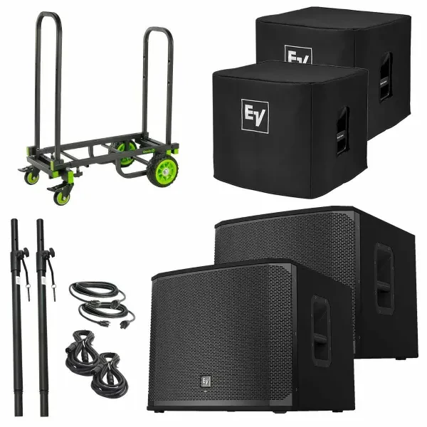 Electro-Voice EKX-18SP 18" Powered Subwoofer Pair + Protective Covers + Cart