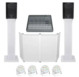 DJ Package w/(2) JBL JRX212 2000w 12" Speakers+Powered Mixer+Totem Stands+Facade