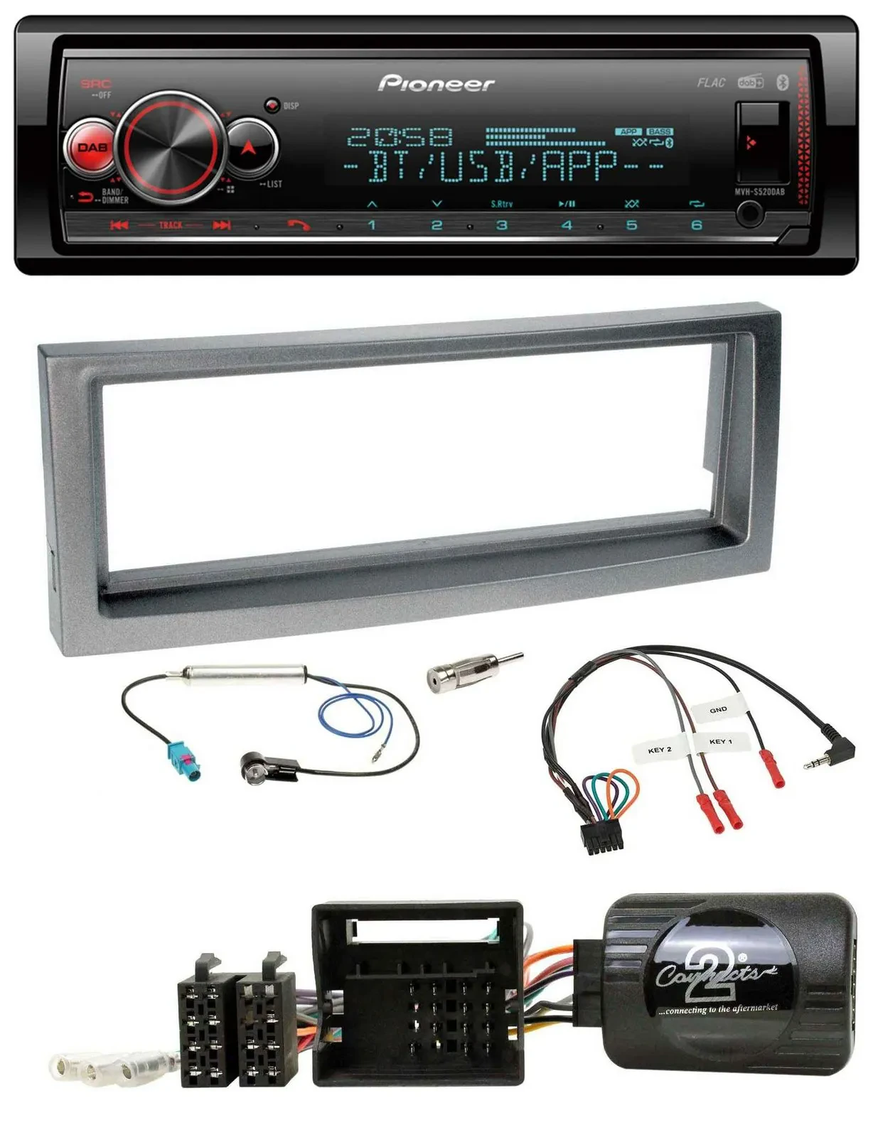 Pioneer Bluetooth USB Lenkrad DAB Autoradio für Citroen C5 ab 2005 grau-metallic