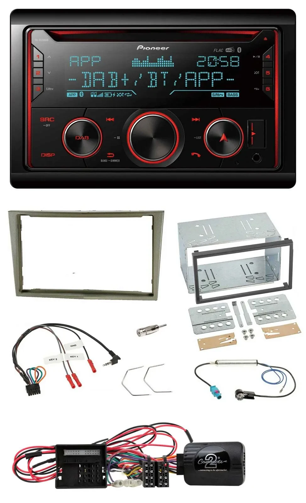 Автомагнитола Pioneer 2-DIN, DAB, Bluetooth, USB, CD, поддержка кнопок на руле, для Opel Corsa D, цвет сатиновый камень