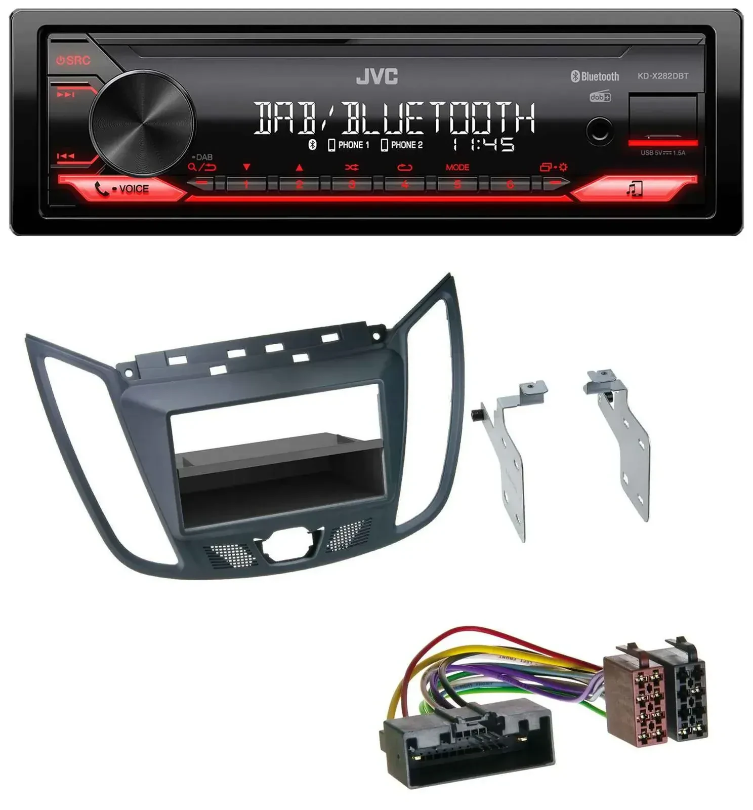 Автомагнитола для Ford C-Max / Kuga JVC Bluetooth, USB, DAB, MP3, темно-серый