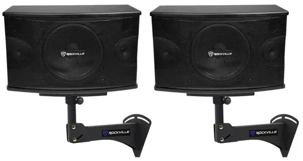 2) Rockville KPS10 10" 3-Way 1200w Karaoke/Pro Speakers+Adjustable Wall Brackets