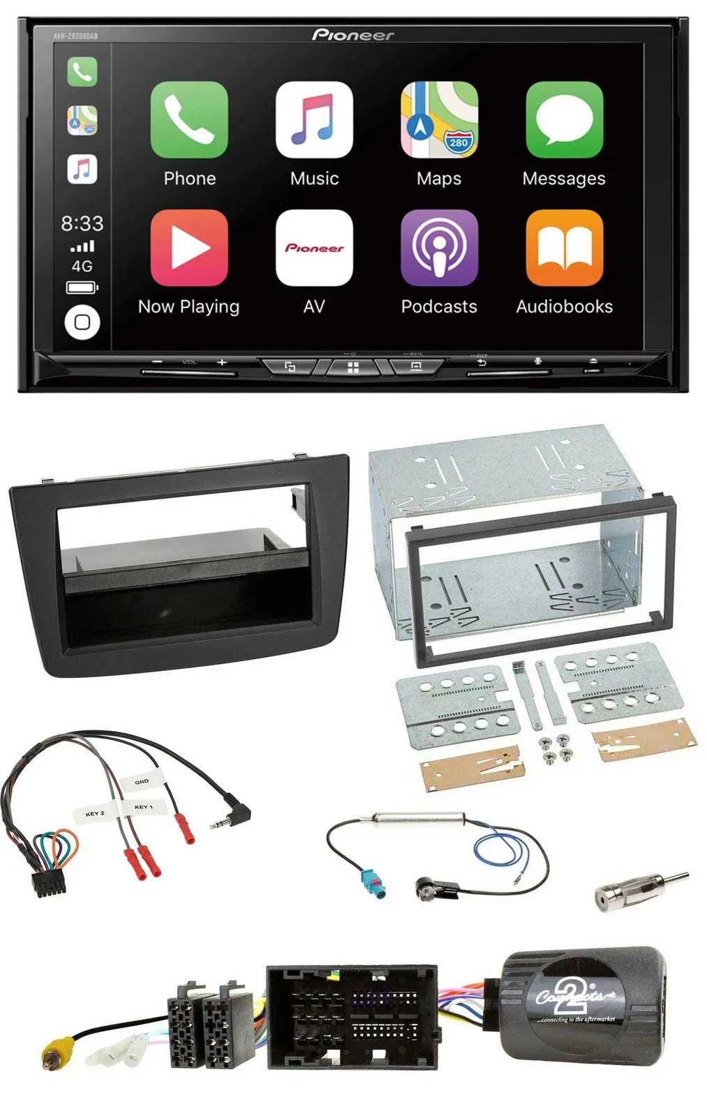 Pioneer 2DIN Lenkrad USB DAB DVD Bluetooth Autoradio für Alfa Mito 14-18 schwarz