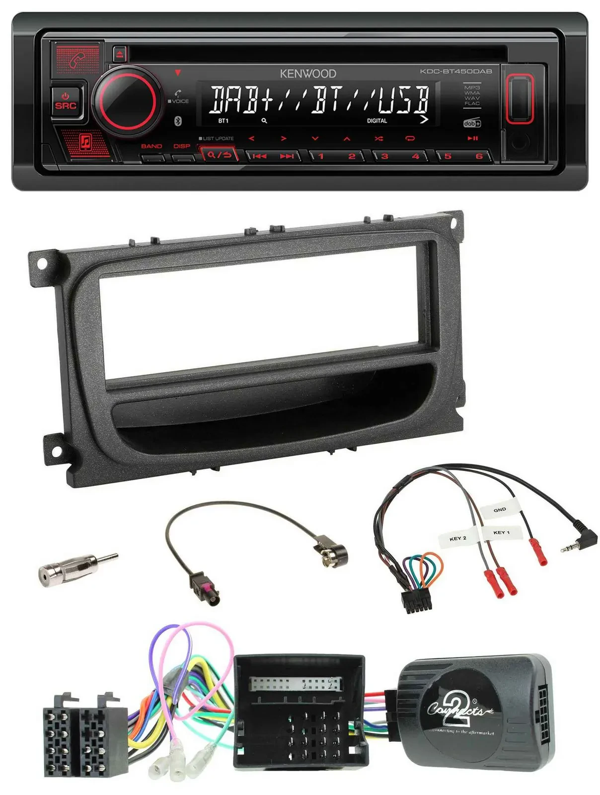 Kenwood Lenkrad CD USB Bluetooth DAB Autoradio für Ford C-Max Focus Can 07-10 Ga