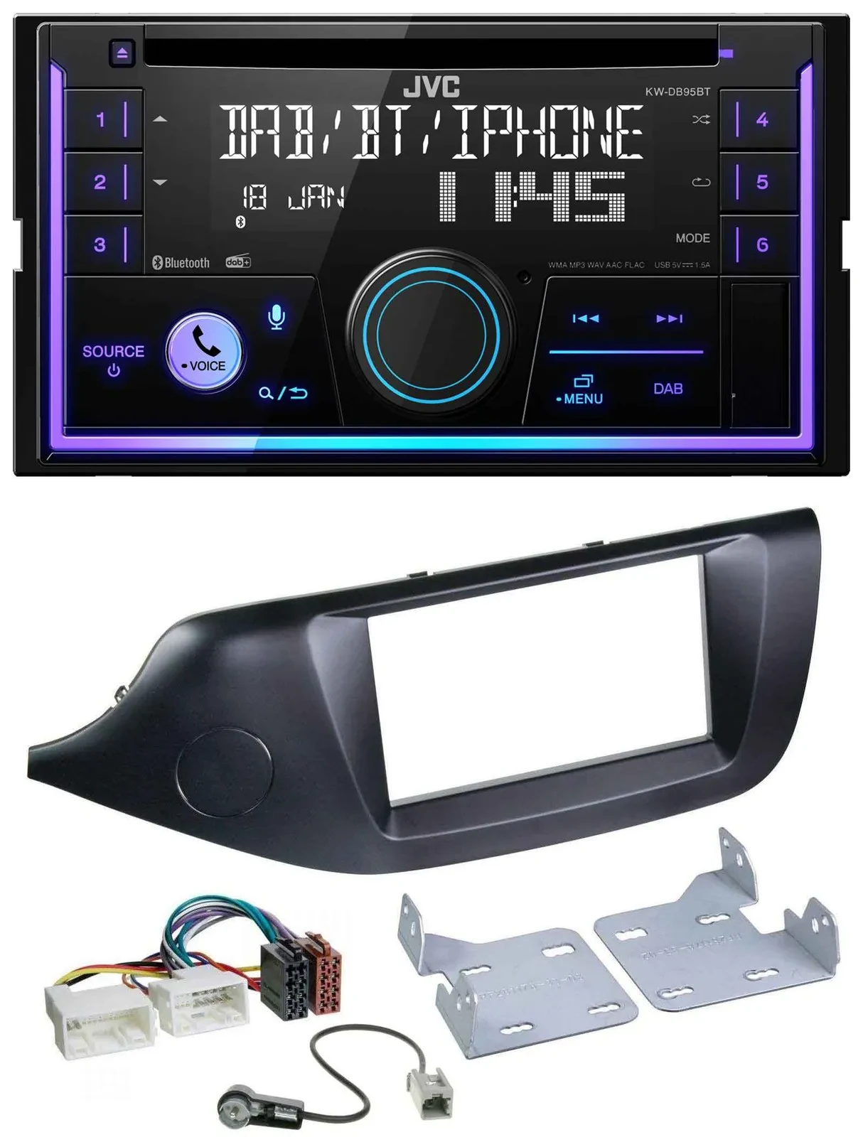 Автомагнитола JVC 2-DIN DAB Bluetooth CD USB, черная для Kia Ceed (с 2012)