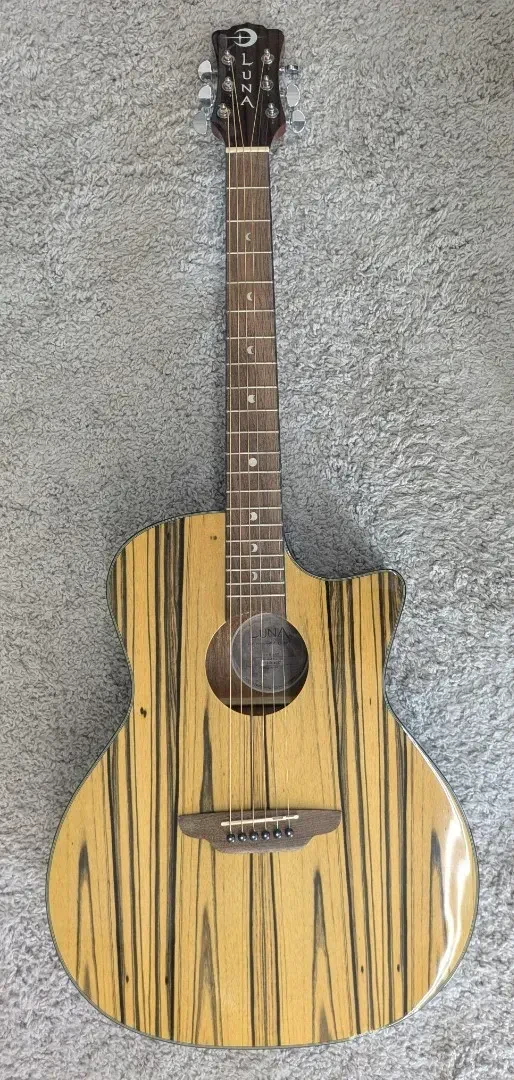 Luna GYP E BWE Gypsy Black & White Ebony Grand Concert Acoustic Electric Guitar