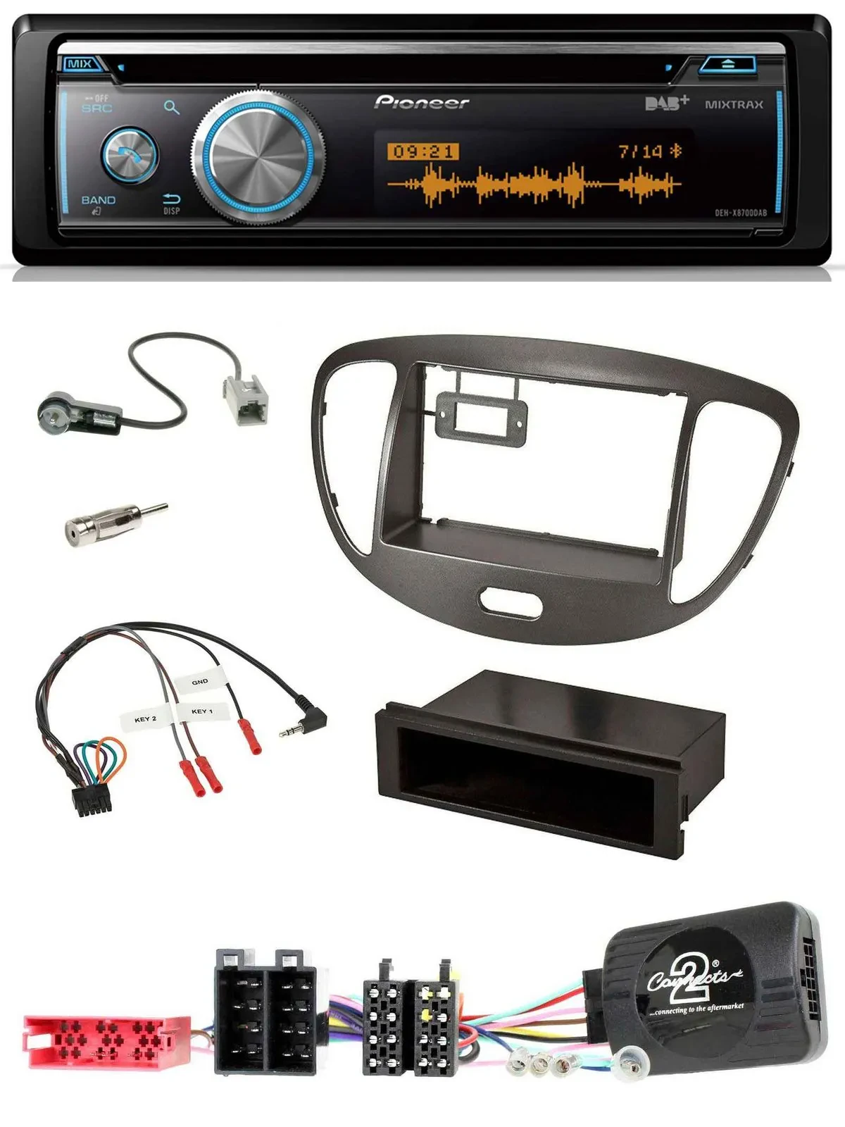 Pioneer Lenkrad DAB USB CD Bluetooth Autoradio für Hyundai i10 ISO 2009-13 dunke