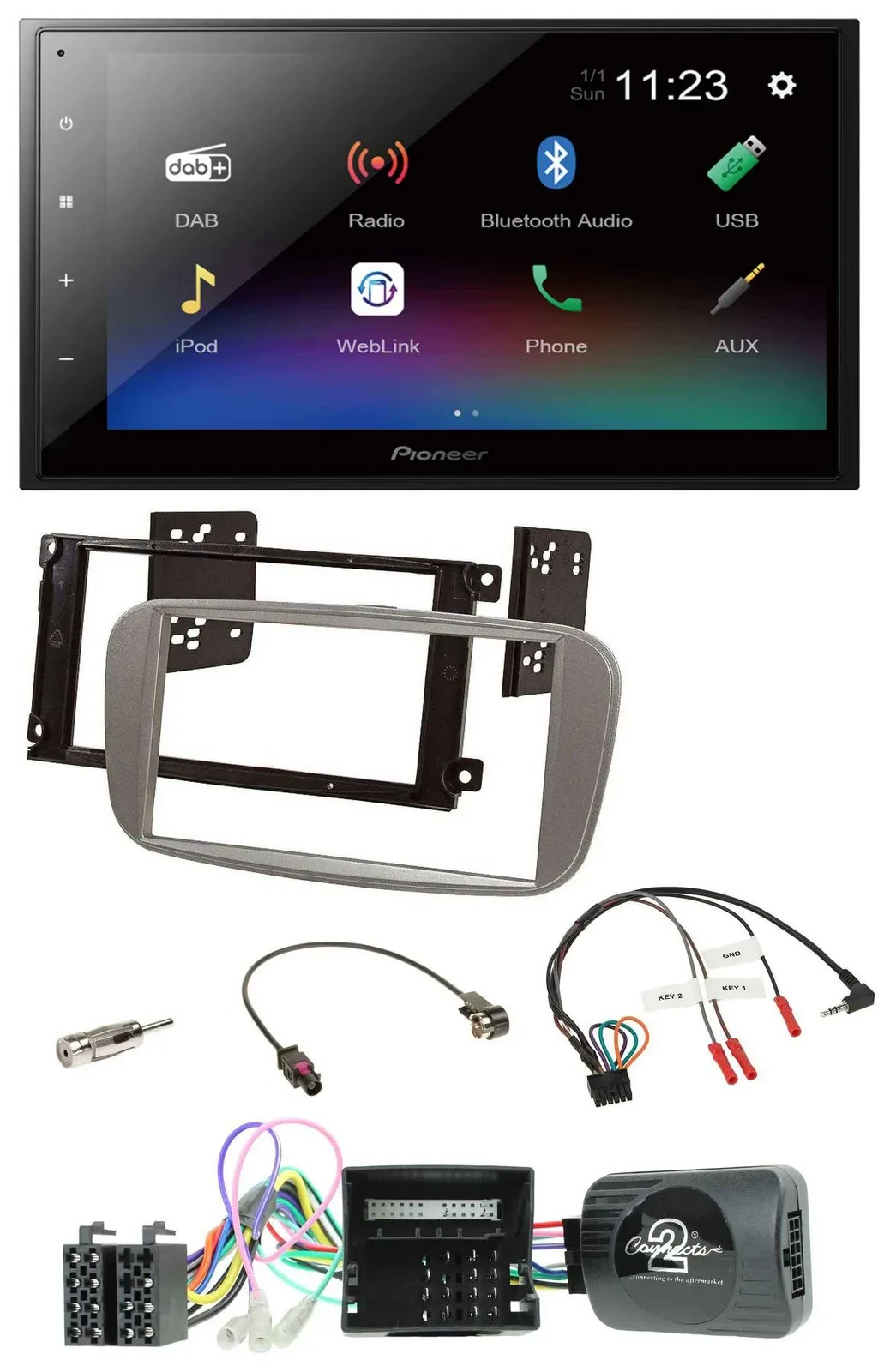 Автомагнитола Pioneer 2DIN USB Bluetooth DAB, поддержка управления на руле, совместима с Ford C-Max/Galaxy/Focus, CAN