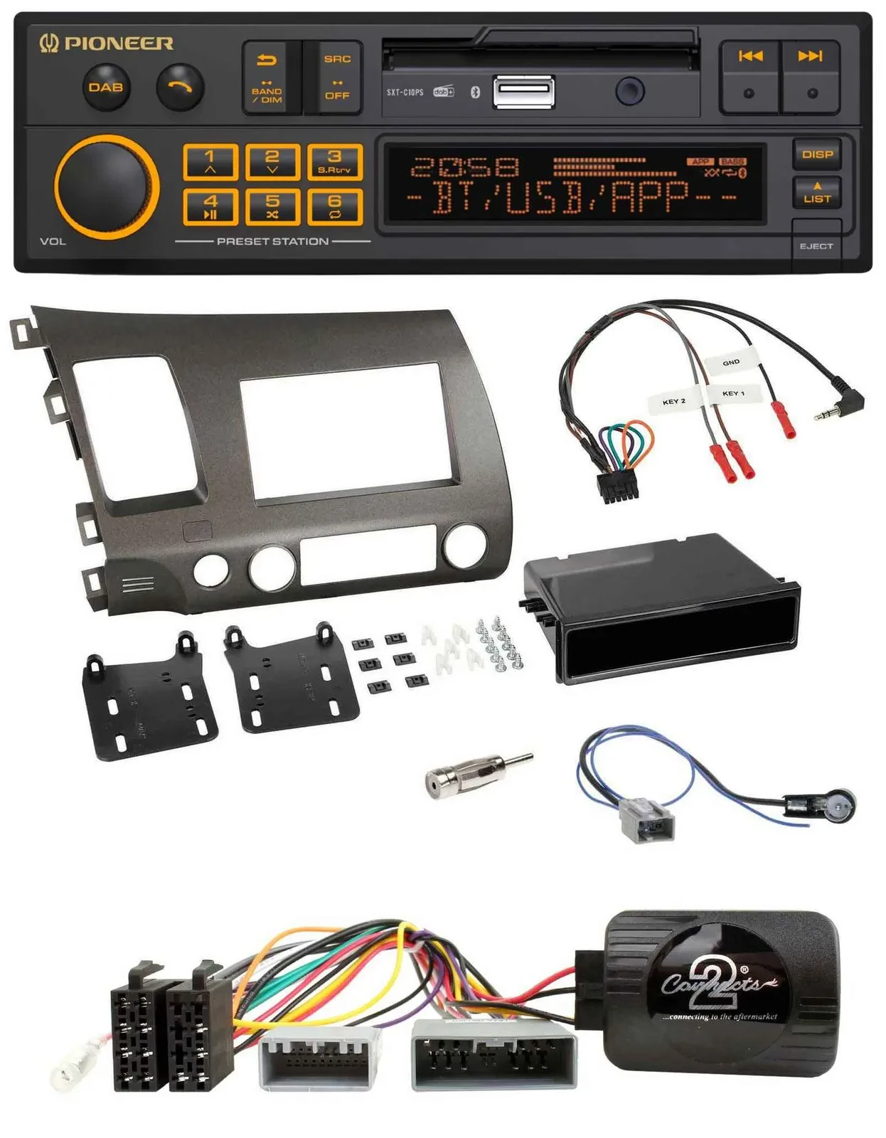 Автомагнитола для Honda Civic Hybrid 2006–2010 Pioneer DAB, Bluetooth, USB, поддержка управления на руле