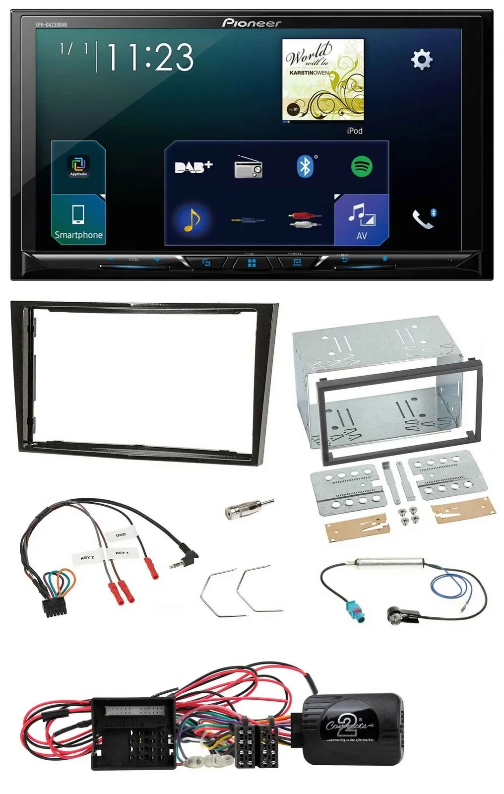 Автомагнитола Pioneer 2-DIN, Bluetooth, USB, DAB, для Opel Corsa D, черный глянец