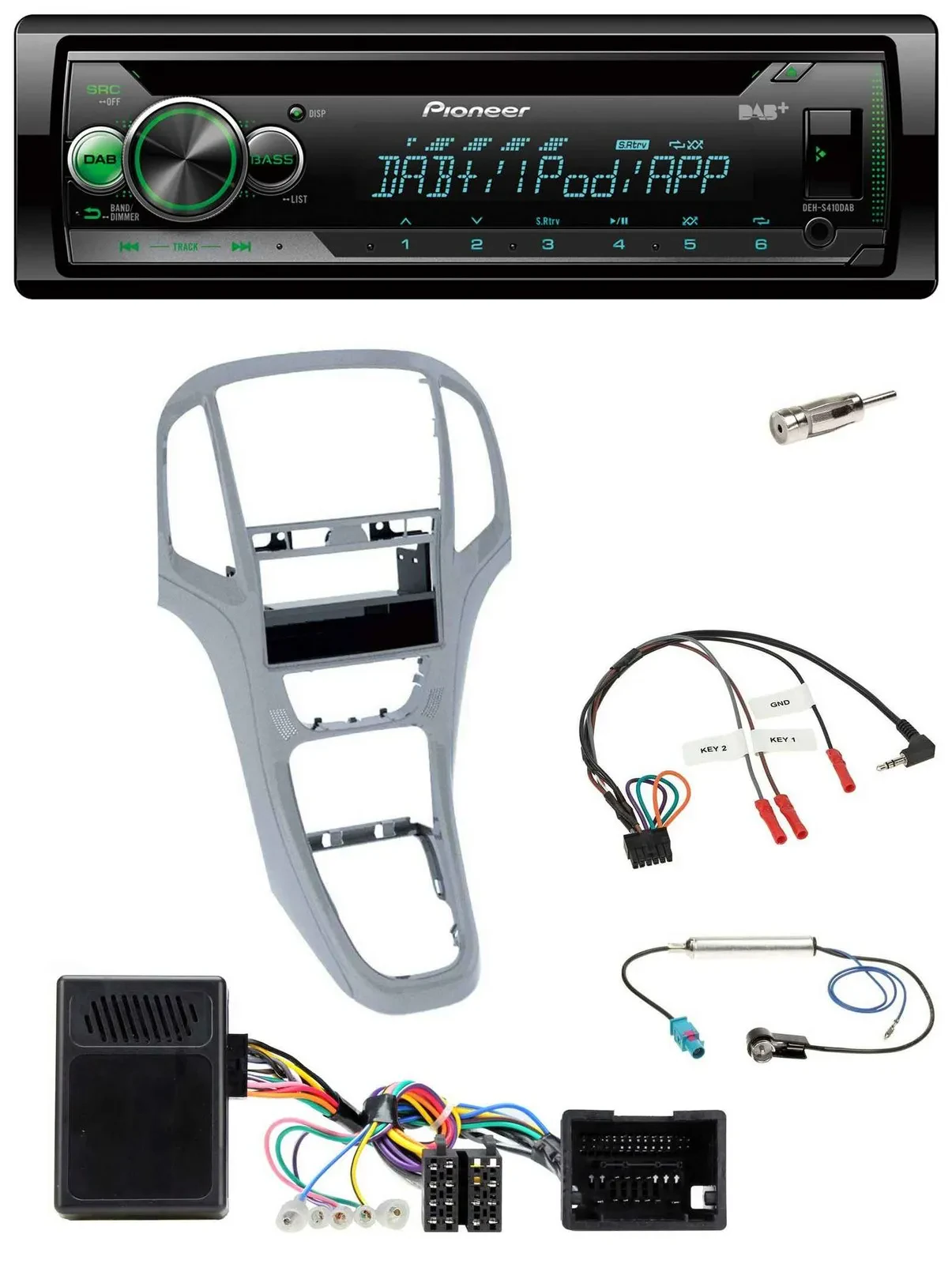 Автомагнитола Pioneer USB/MP3/CD, DAB, для Opel Astra J (2009–2016), платиновый серебристый, совместима с кнопками на руле