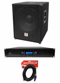 Rockville PBG18 18" 2000 Watt 8 Ohm Pro DJ PA Subwoofer Sub+Power Amplifier Amp