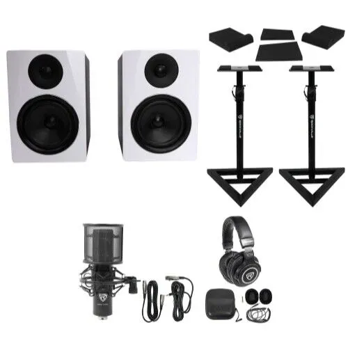 (2) Rockville APM6W 6.5" Powered USB Studio Monitors+Stands+Pads+Mic+Headphones