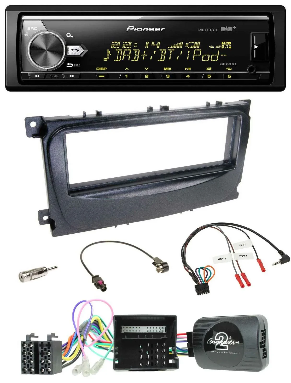 Автомагнитола Pioneer Bluetooth, USB, DAB, поддержка кнопок на руле, совместима с Ford C‑Max 2007–2010 и Focus