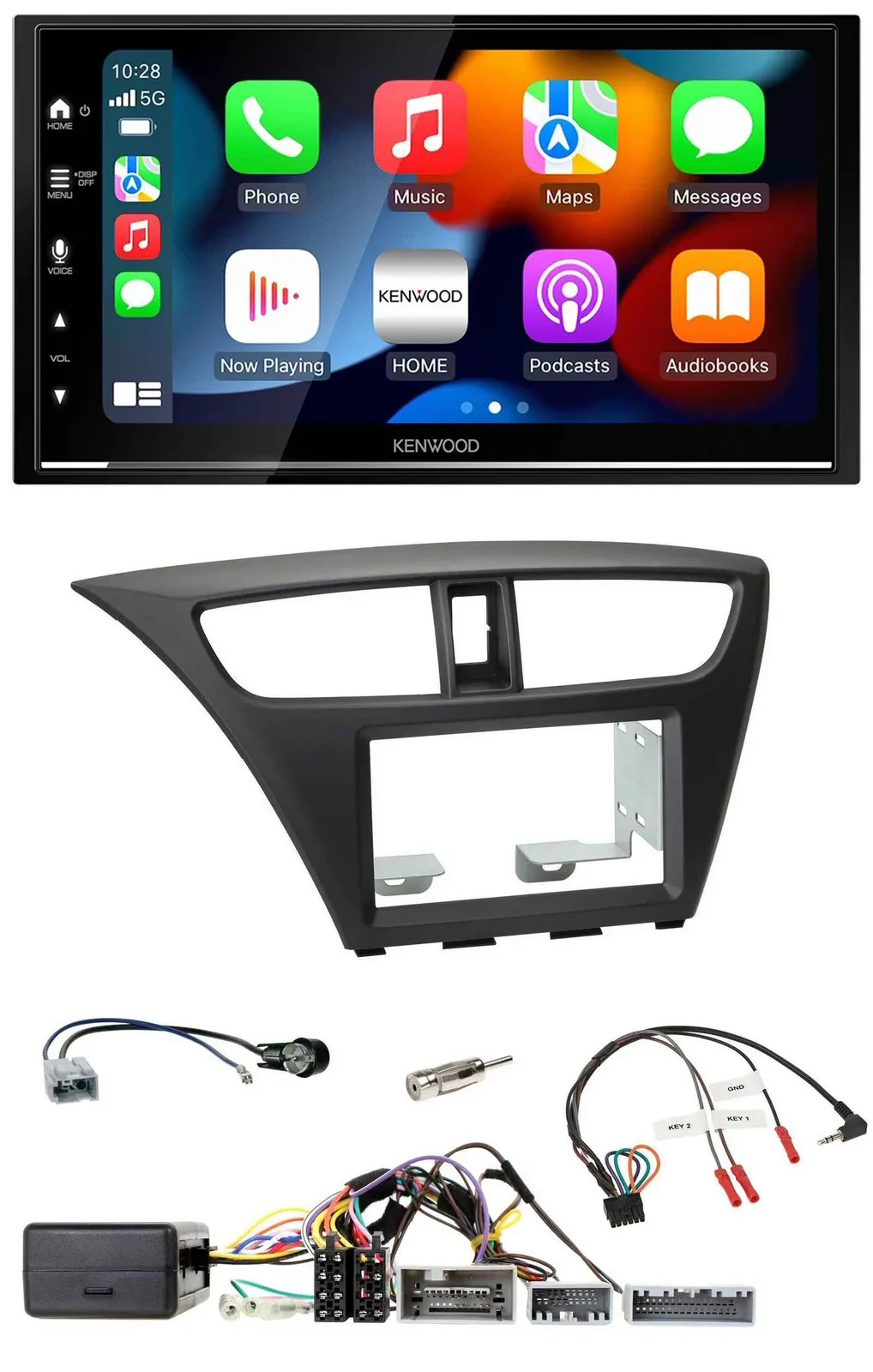 Kenwood DAB USB Bluetooth 2DIN Lenkrad Autoradio für Honda Civic ab 12 schwarz