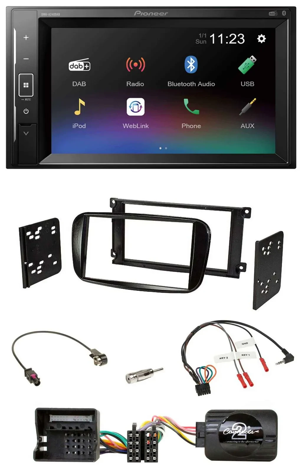 Pioneer DAB Lenkrad 2DIN Bluetooth USB Autoradio für Ford Mondeo 07-14 S-Max glä