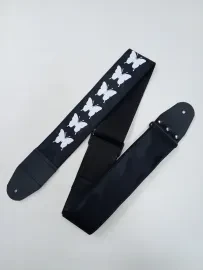 MZ-RGE-7-1ApButterflyBk Ремень для гитары, черный, аппликация Бабочка, MEZZO