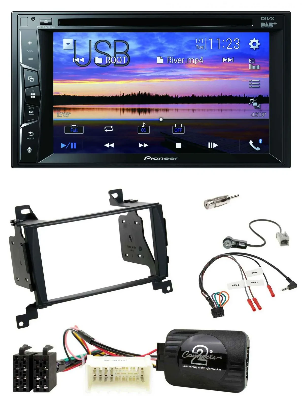 Автомагнитола для Hyundai Santa Fe (2007–2012) Pioneer 2DIN, Bluetooth, USB, DVD, DAB, поддержка управления на руле