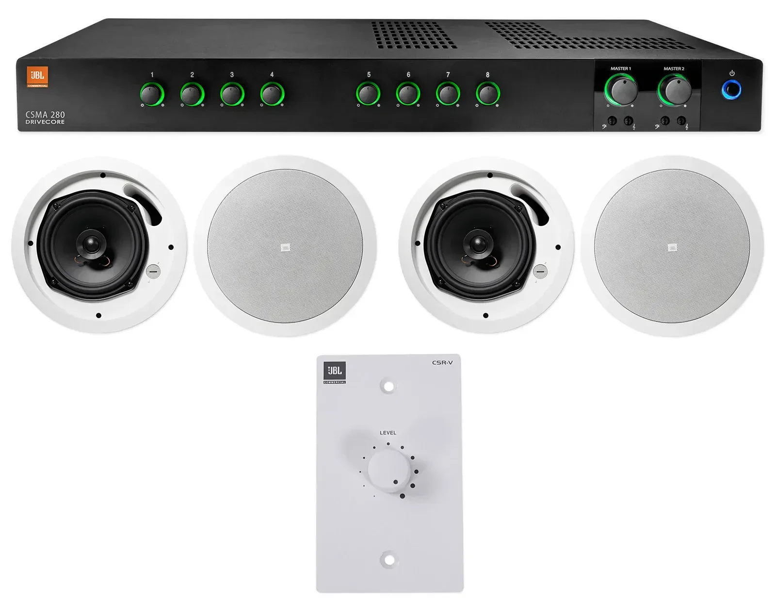 JBL CSMA280 Commercial Amplifier+4) 6.5" White Ceiling Speakers+Wall Controller