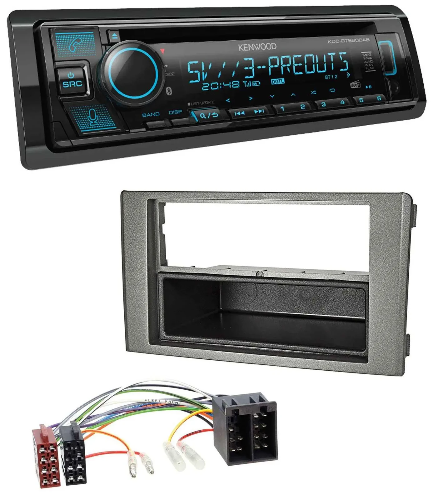 Автомагнитола для Iveco Daily (2006–2014) Kenwood Bluetooth, USB, CD, MP3, DAB темно-серая