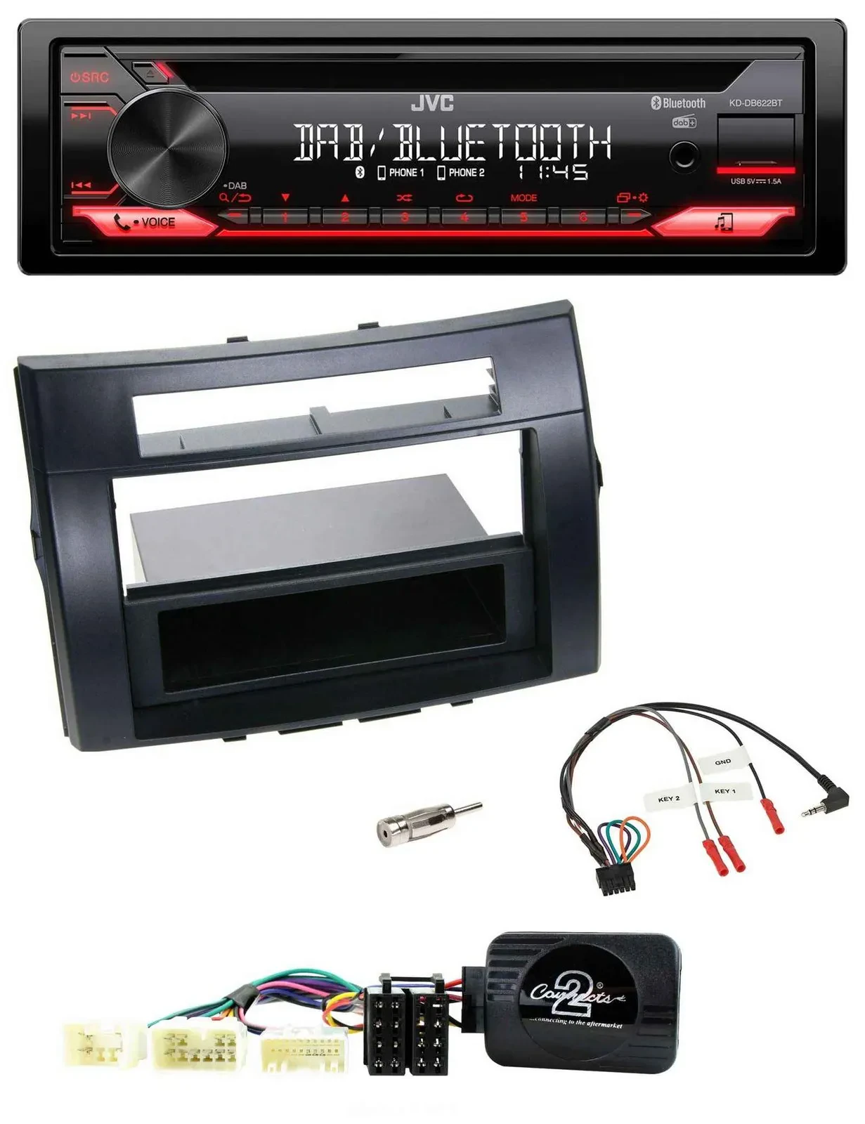 Автомагнитола JVC CD DAB USB Bluetooth для Toyota Corolla Verso 2004–2007, совместимая с кнопками на руле, черная