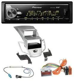 Автомагнитола Pioneer Bluetooth, USB, DAB, MP3 для Ford Fiesta (2008–2010), серебристая