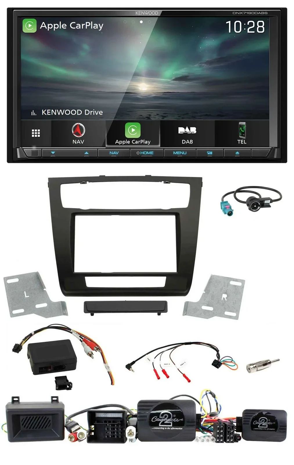 Kenwood Bluetooth USB 2DIN Lenkrad TMC DAB Navigation für BMW 1er Aktiv PDC aut.