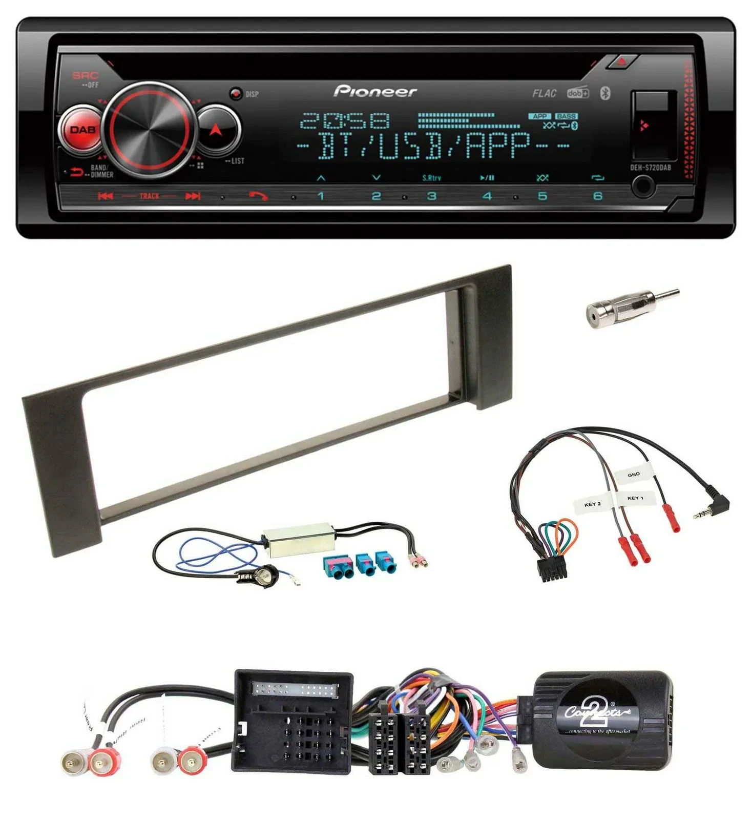 Автомагнитола Pioneer DAB, CD, Bluetooth, USB для Audi A4 B6 (2000–2004), Quadlock