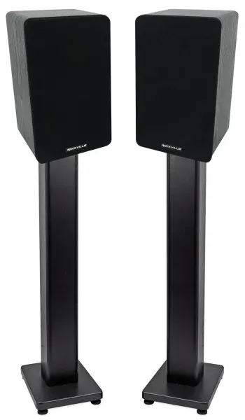 Pair Rockville RockShelf 58B Black 5.25" Home Bookshelf Speakers + 28" Stands