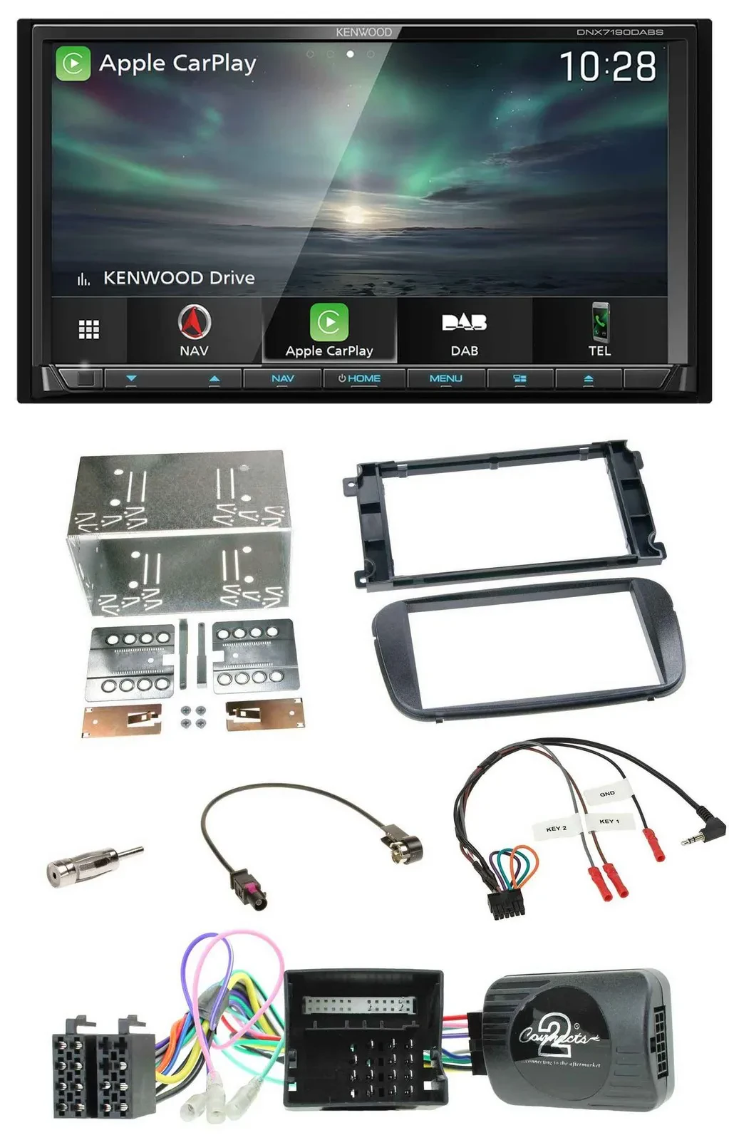 Kenwood Bluetooth USB 2DIN Lenkrad TMC DAB Navigation für Ford S-Max Mondeo Prof