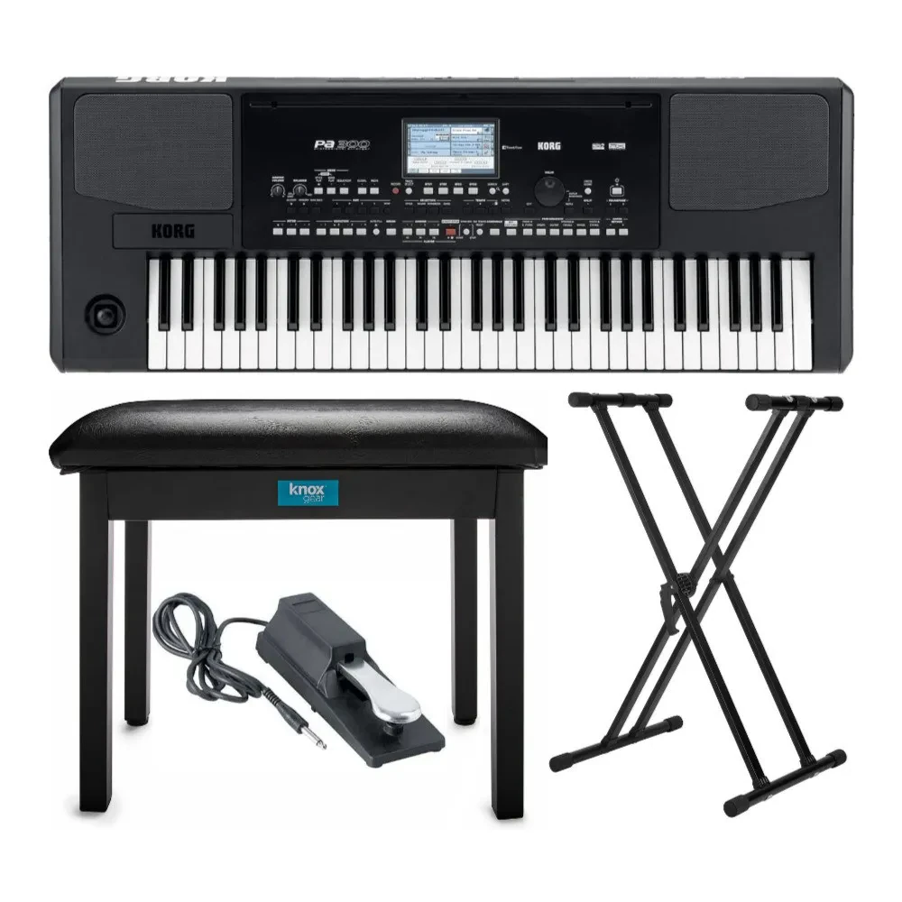 Korg PA300 61 Key Professional Arranger Keyboard Bundle with Accessory Bundle