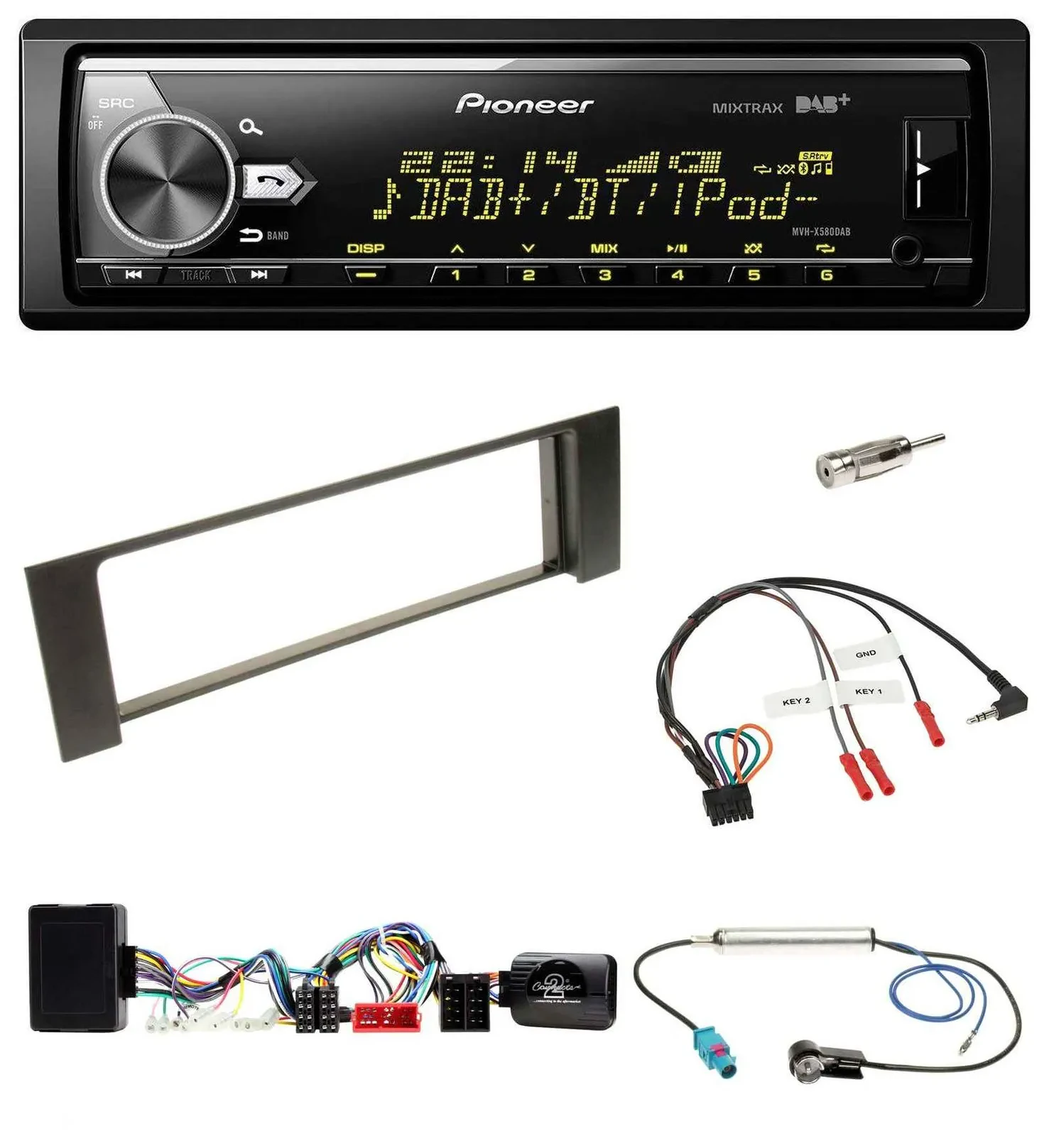 Автомагнитола для Audi A4 B6 2000–2004 Pioneer Bluetooth, USB, DAB, поддержка управления на руле, совместима с Bose (полностью активная)