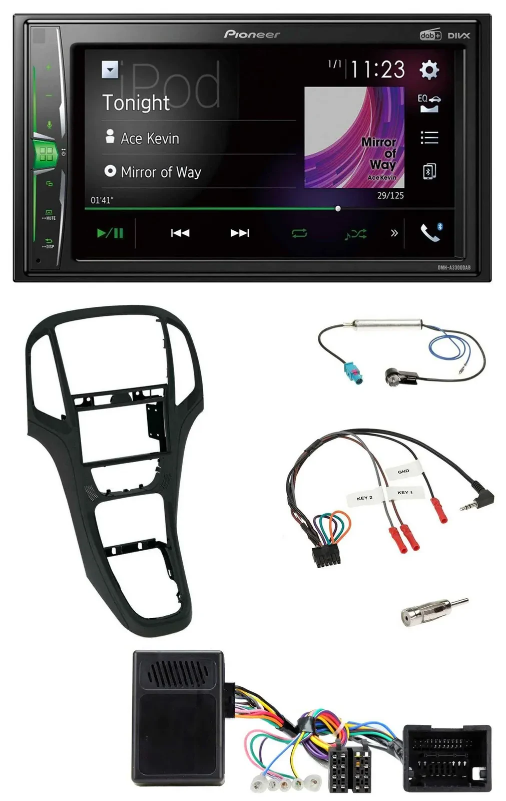 Pioneer 2DIN Lenkrad DAB USB Bluetooth Autoradio für Opel Astra ab 09 Perlschwar