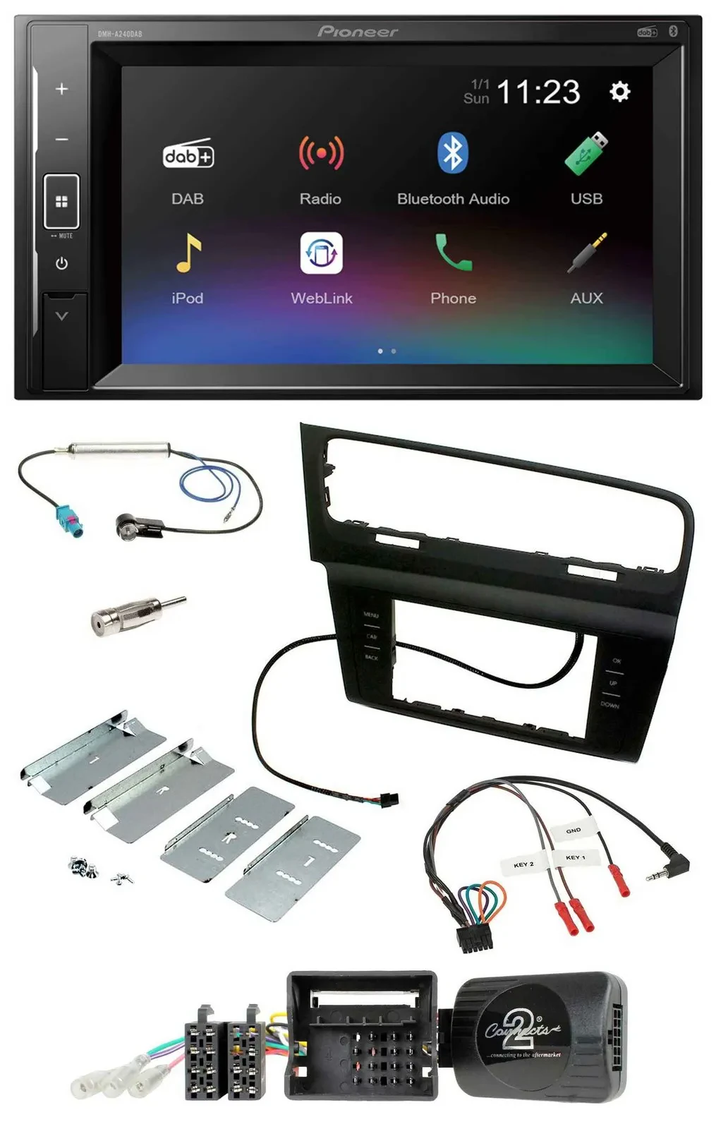 Pioneer DAB Lenkrad 2DIN Bluetooth USB Autoradio für VW Golf VII ab 2012