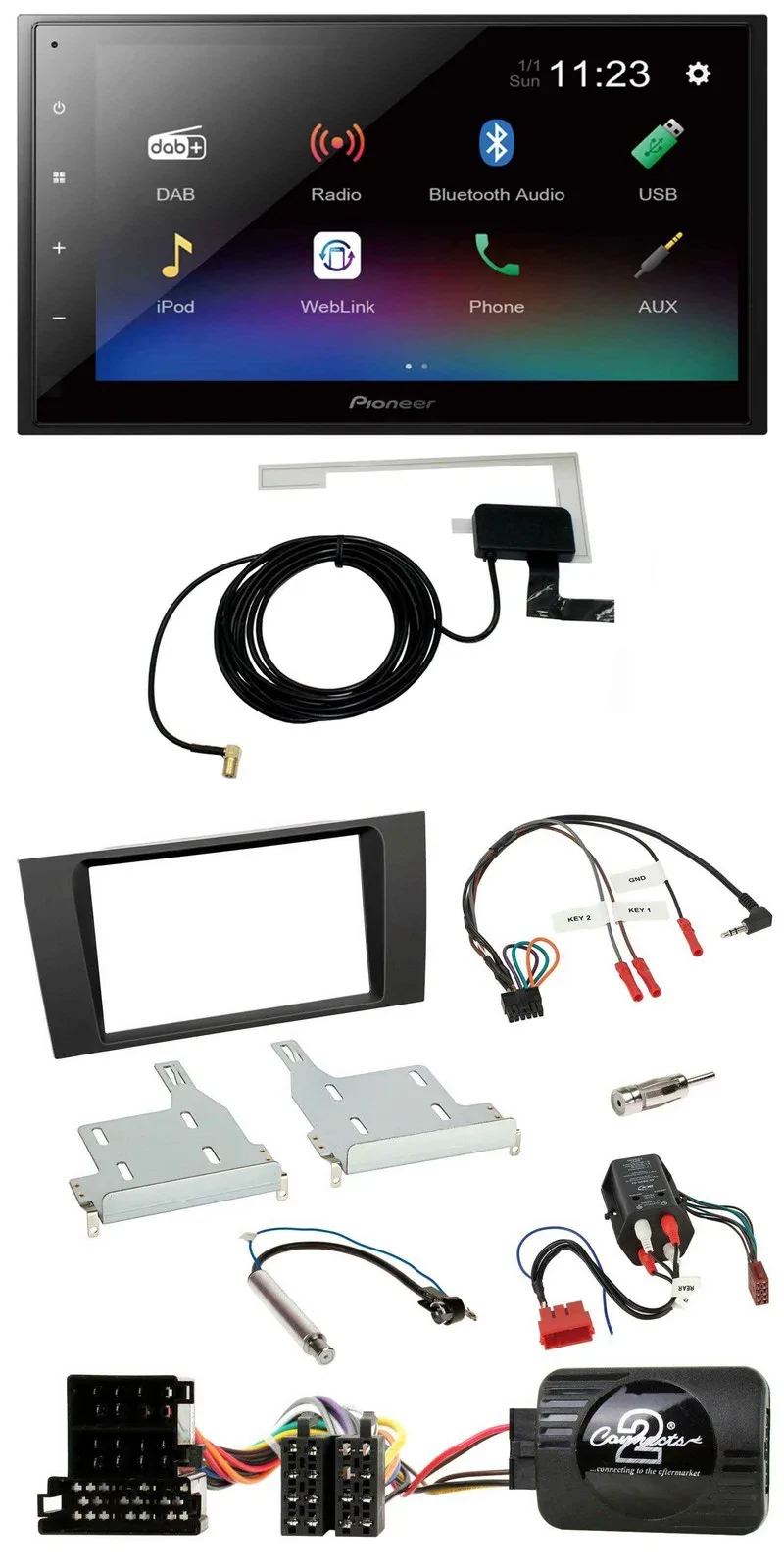 Автомагнитола Pioneer 2DIN DAB Bluetooth USB для Audi A4 1999–2001, поддержка управления с руля, совместима с BOSE