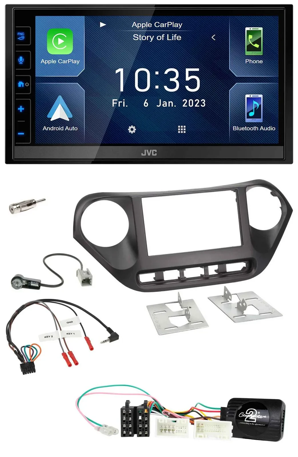 JVC DAB Bluetooth Lenkrad USB 2DIN Autoradio für Hyundai i10 ab 2014