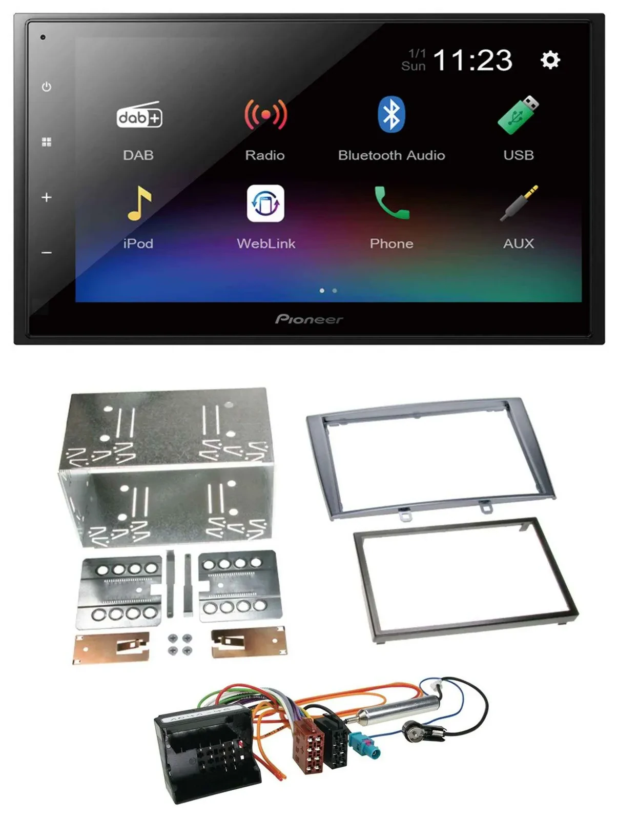 Pioneer USB Bluetooth DAB 2DIN MP3 Autoradio für Peugeot 308 07-09 silber