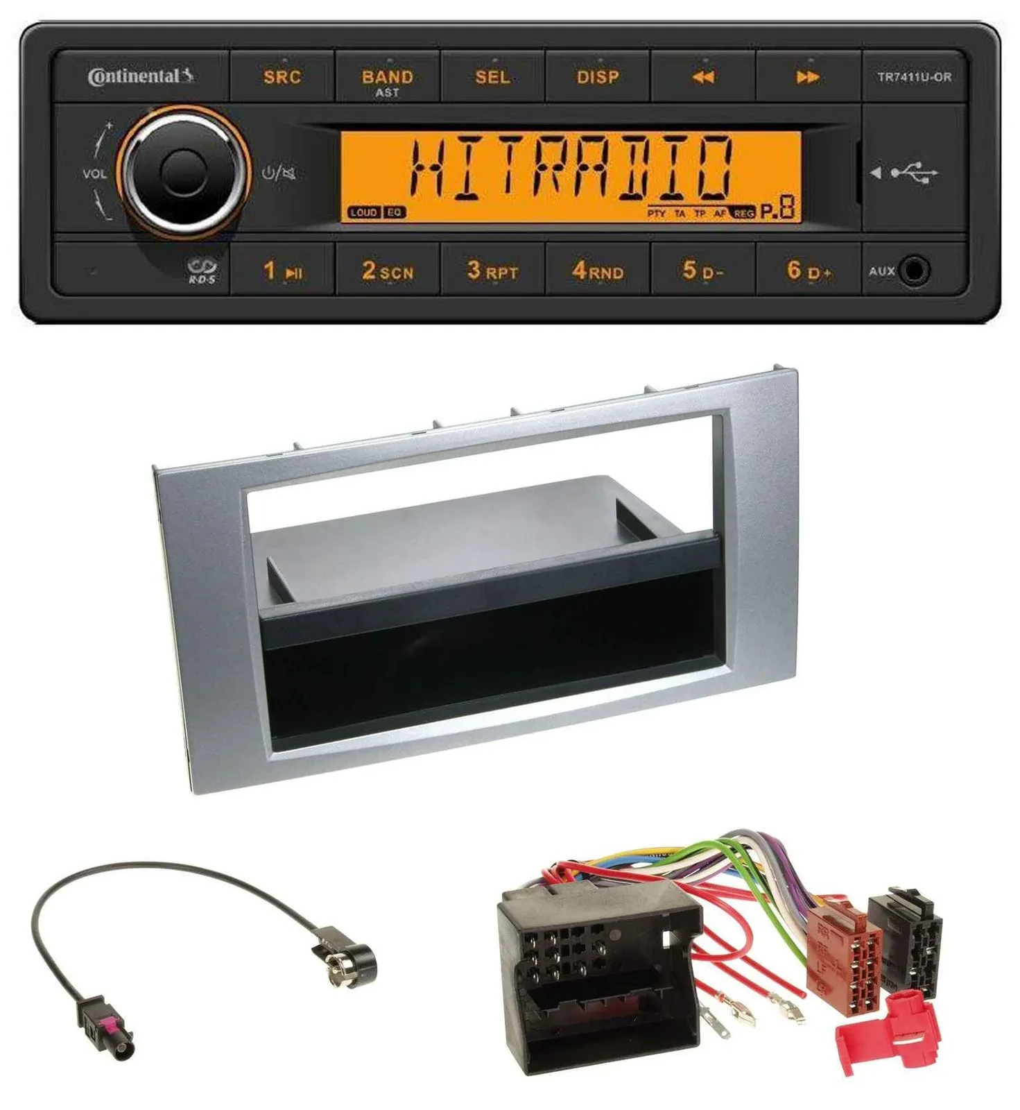 Автомагнитола для Ford Kuga, Fusion, Transit (2005–2012) Continental 1DIN USB, AUX, MP3 серебристая