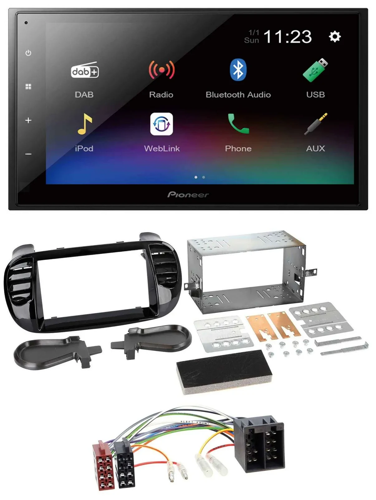Pioneer USB Bluetooth DAB 2DIN MP3 Autoradio für Fiat 500 bis 2012 glänzend schw