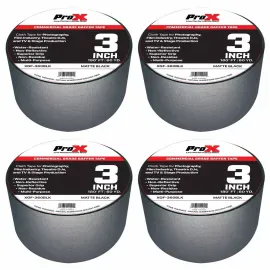 ProX XGF-360BLK 3" Matte Black Pro Audio Gaffers Tape 60 Yard Rolls 4 Pack