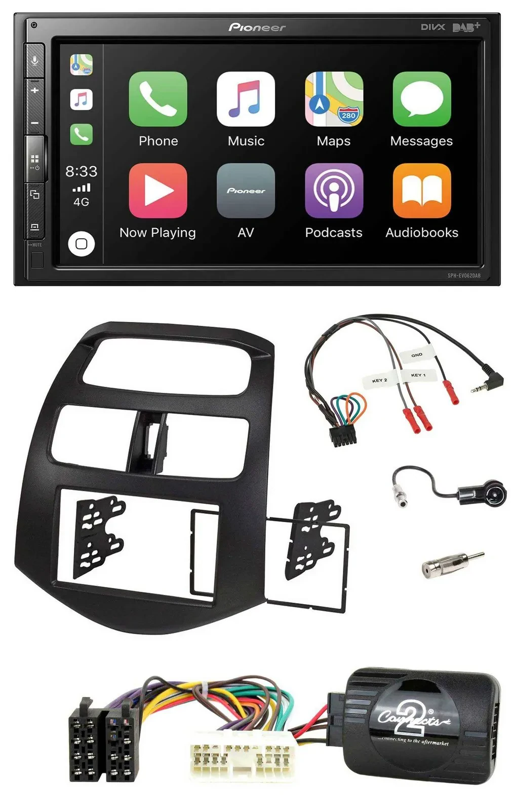 Автомагнитола для Chevrolet Spark (2012–2020) Pioneer 2DIN, DAB, Bluetooth, USB, поддержка управления на руле