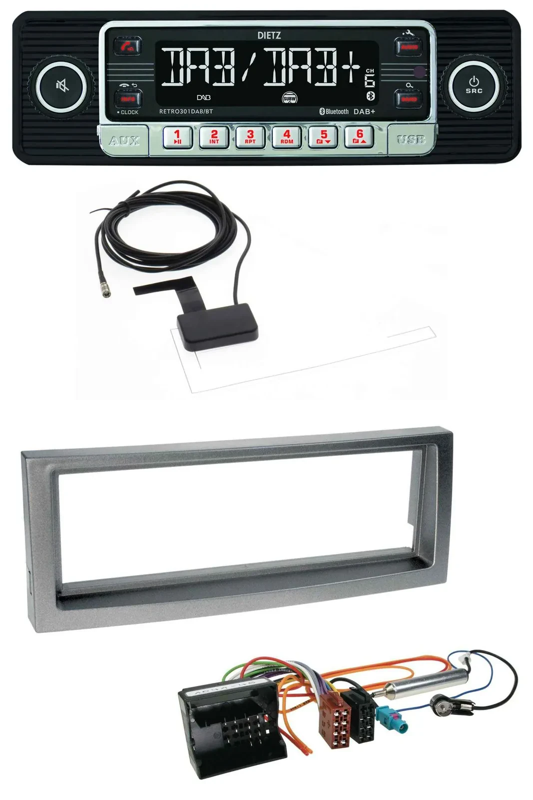 Dietz DAB Bluetooth USB MP3 Autoradio für Citroen C5 Peugeot 407 ab 04 grau-meta