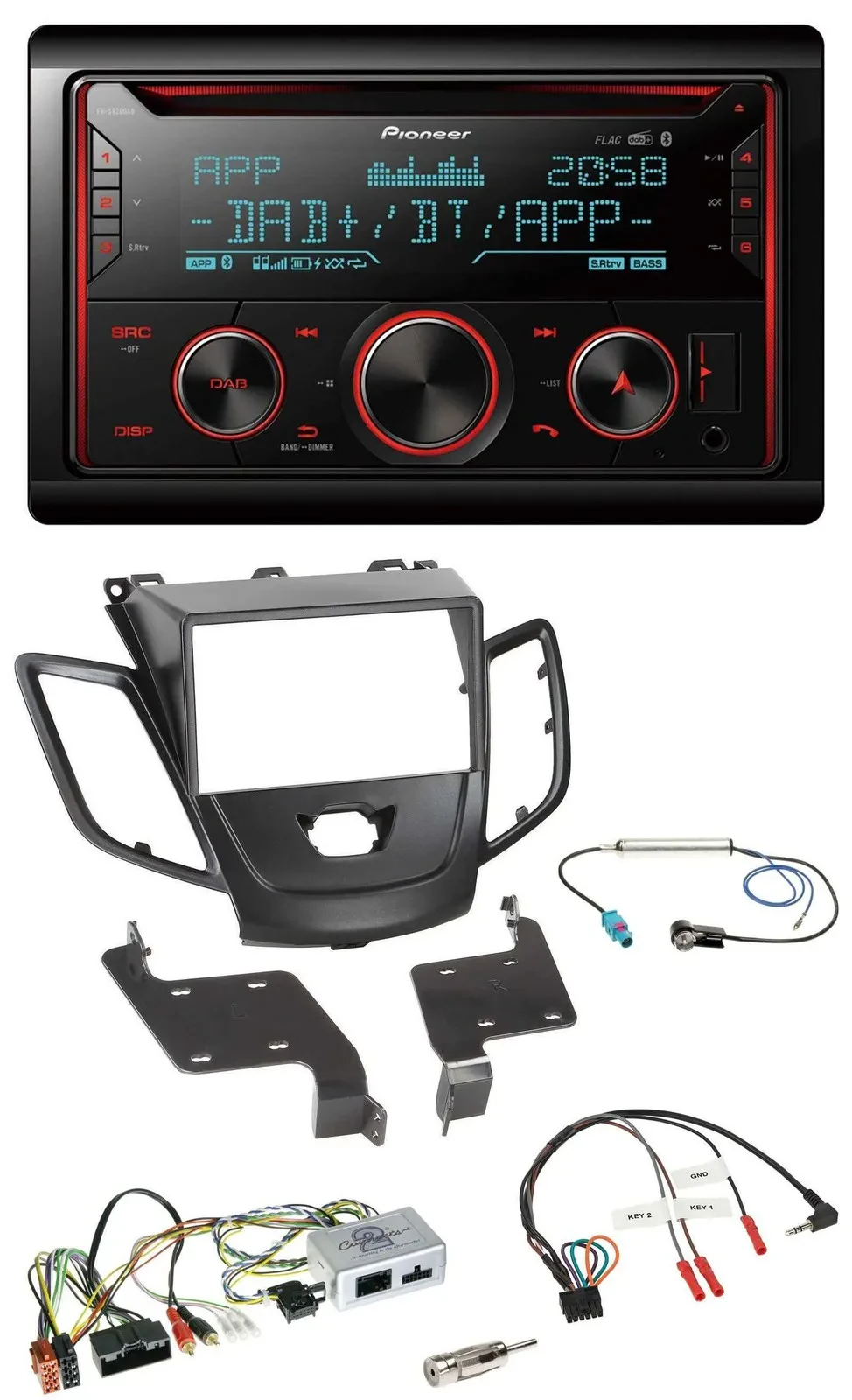 Автомагнитола Pioneer 2-DIN DAB, Bluetooth, USB, CD для Ford Fiesta 2010–2017, черный