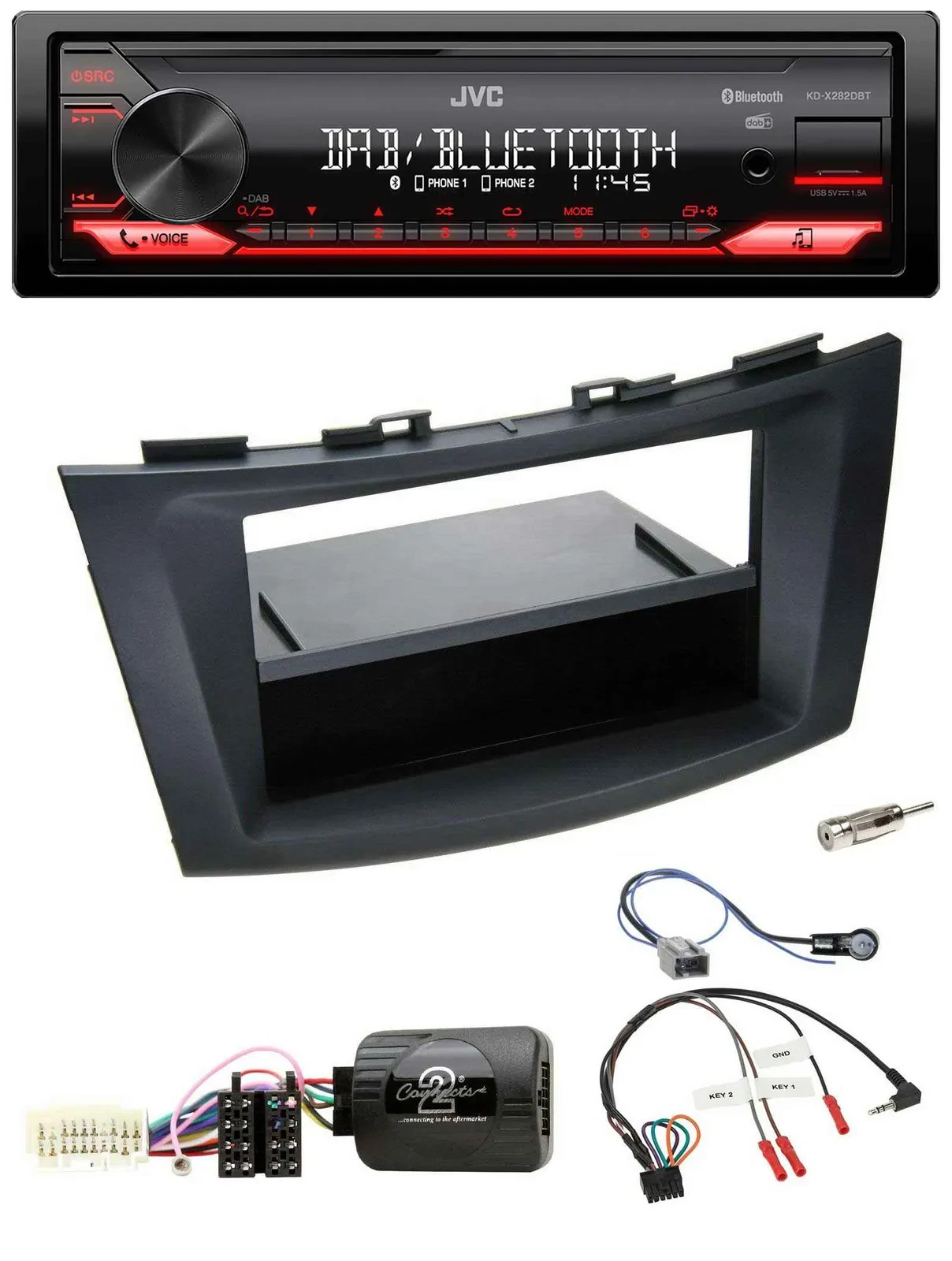 JVC Bluetooth USB DAB Lenkrad Autoradio für Suzuki Swift Sport ab 2011 schwarz