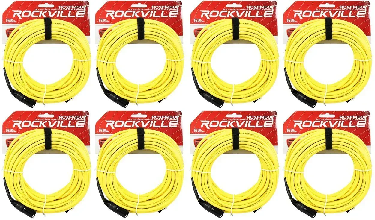 Микрофонный кабель Rockville RCXFM50P-Y Yellow 15.25 м (8 штук)